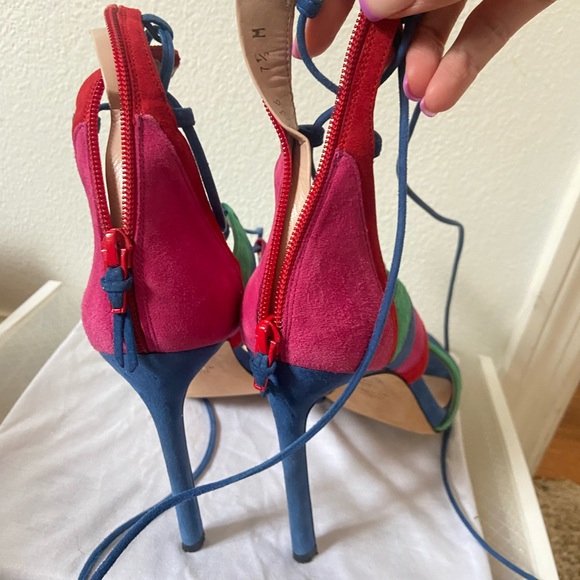 RARE Stuart Weitzman lace up colorblock heels - Picture 6 of 7